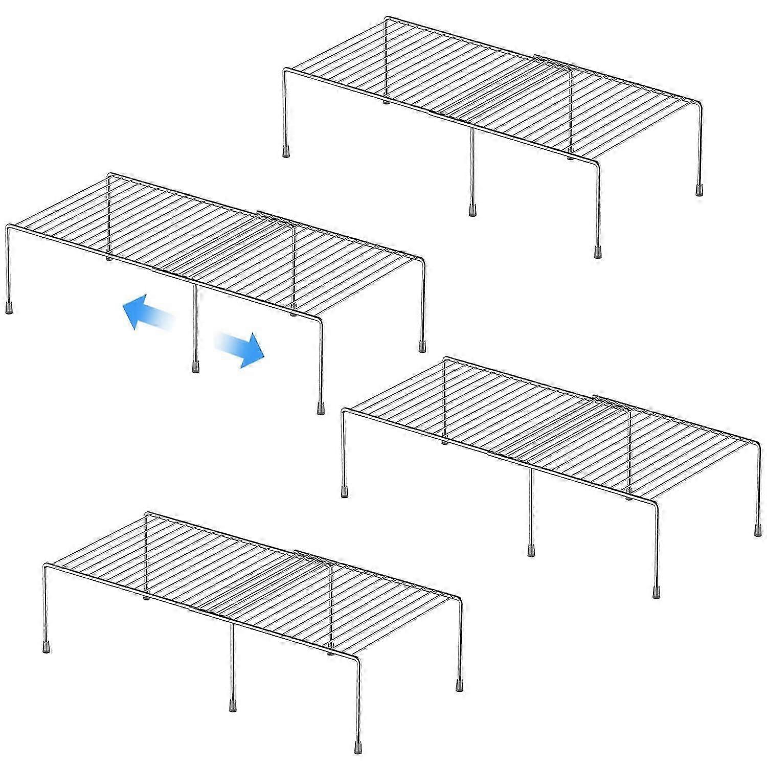 4 Set Expandable Adjustable Metal Wire Shelf Organizers for Cabinets Chrome Size