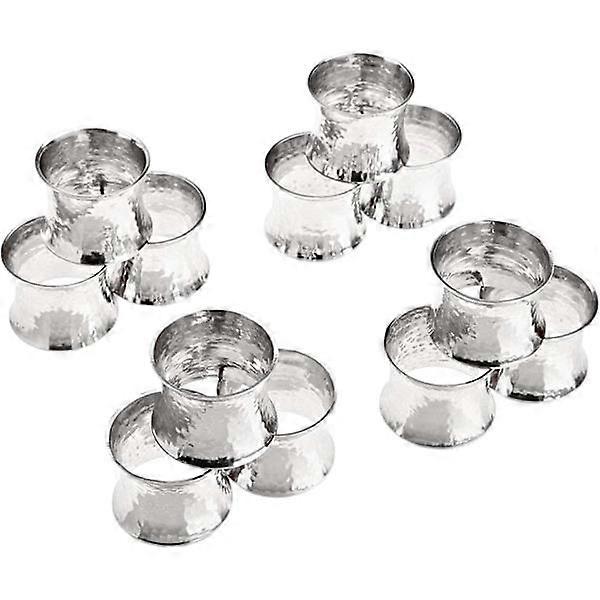 (Argent) Lot de 12 ronds de serviette martelés faits à la main pour un usage quotidien