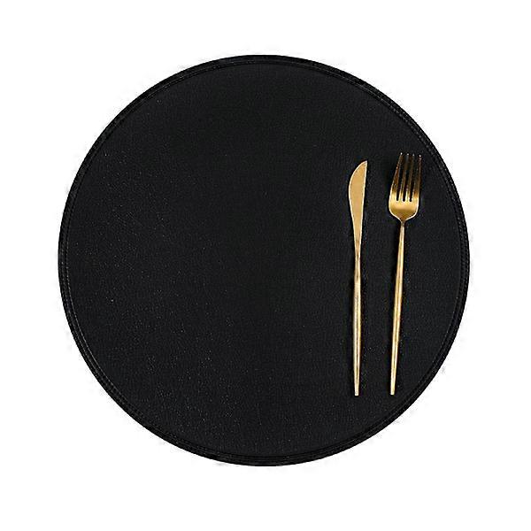Black Round Faux Leather Placemats, Easy Clean, Double Stitched for Kitchen/Dining Table, 38cm Diameter