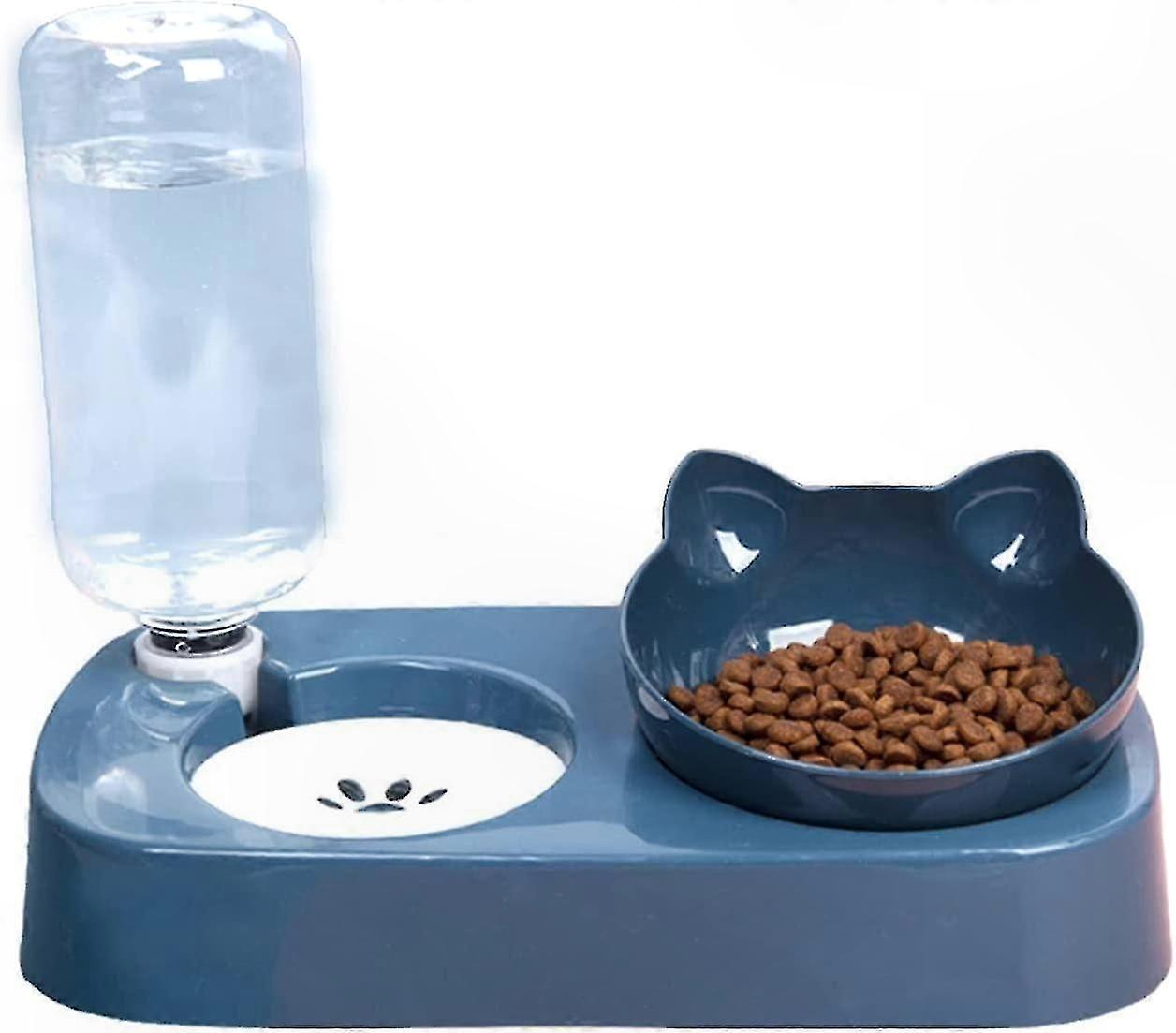 Tilted Elevated Cat Feeding Set with Removable Rack for Indoor Pets