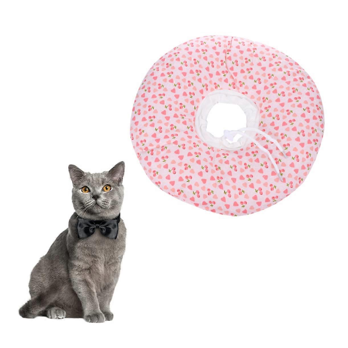 Anti-Scratch Cat Collar Pink Soft Adjustable Strawberry Print Breathable Neck Protection for Kittens