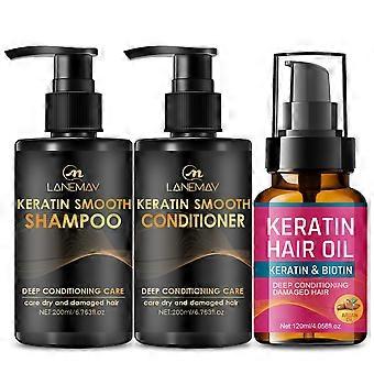 Keratin Shampoo and Conditioner Set, Shampoo & Conditioner & Hair Oil Set for Nourishing & Moisturizing for Dry Damaged Curly Straight or Color Treate