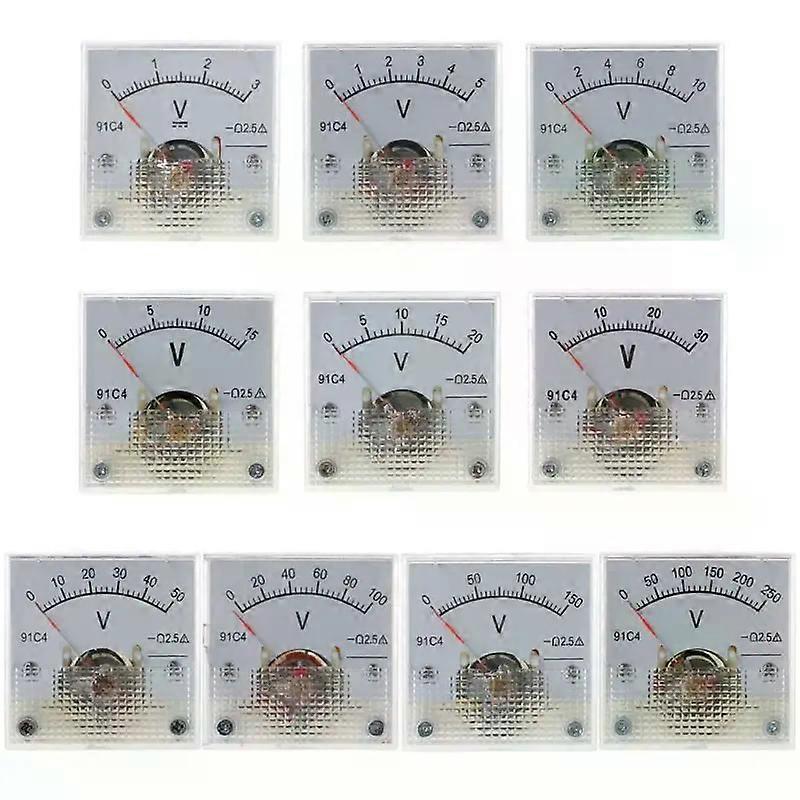 91C4 DC Voltmeter Panel Analog Mechanical Voltage Meter With 3/5/10/15/20/30/50/100/150/250V Indicator