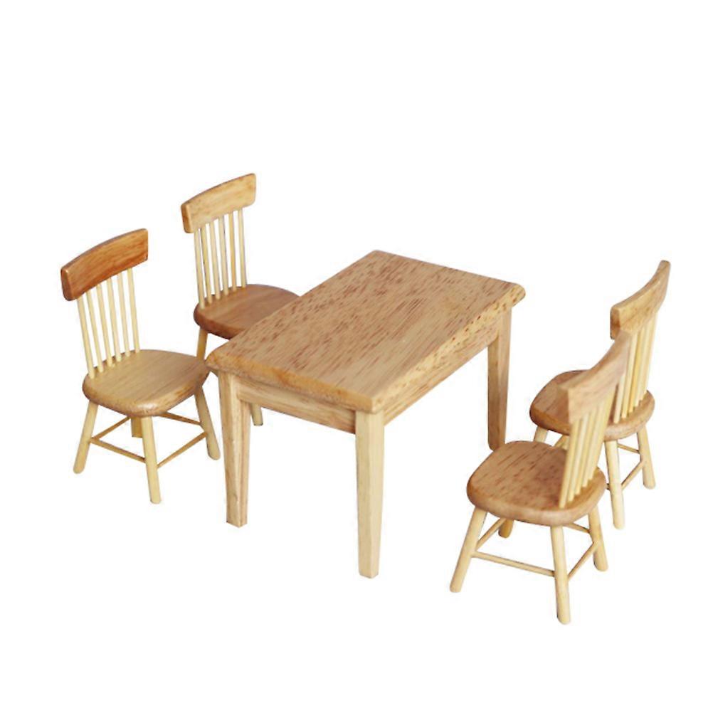 1 Set Mini House Furniture Wooden Table and Chair Set Simulated Decor