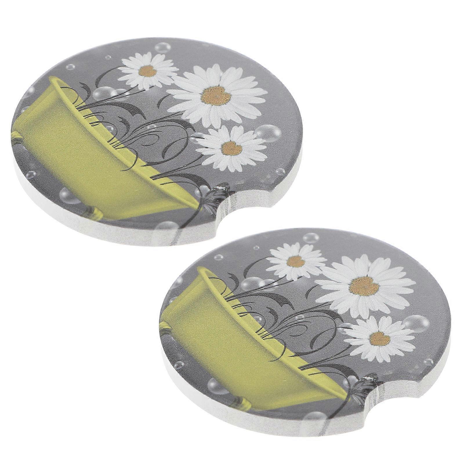 Absorbent Ceramic Car Coasters 2Pcs Square Driving Accessories Multi Design
