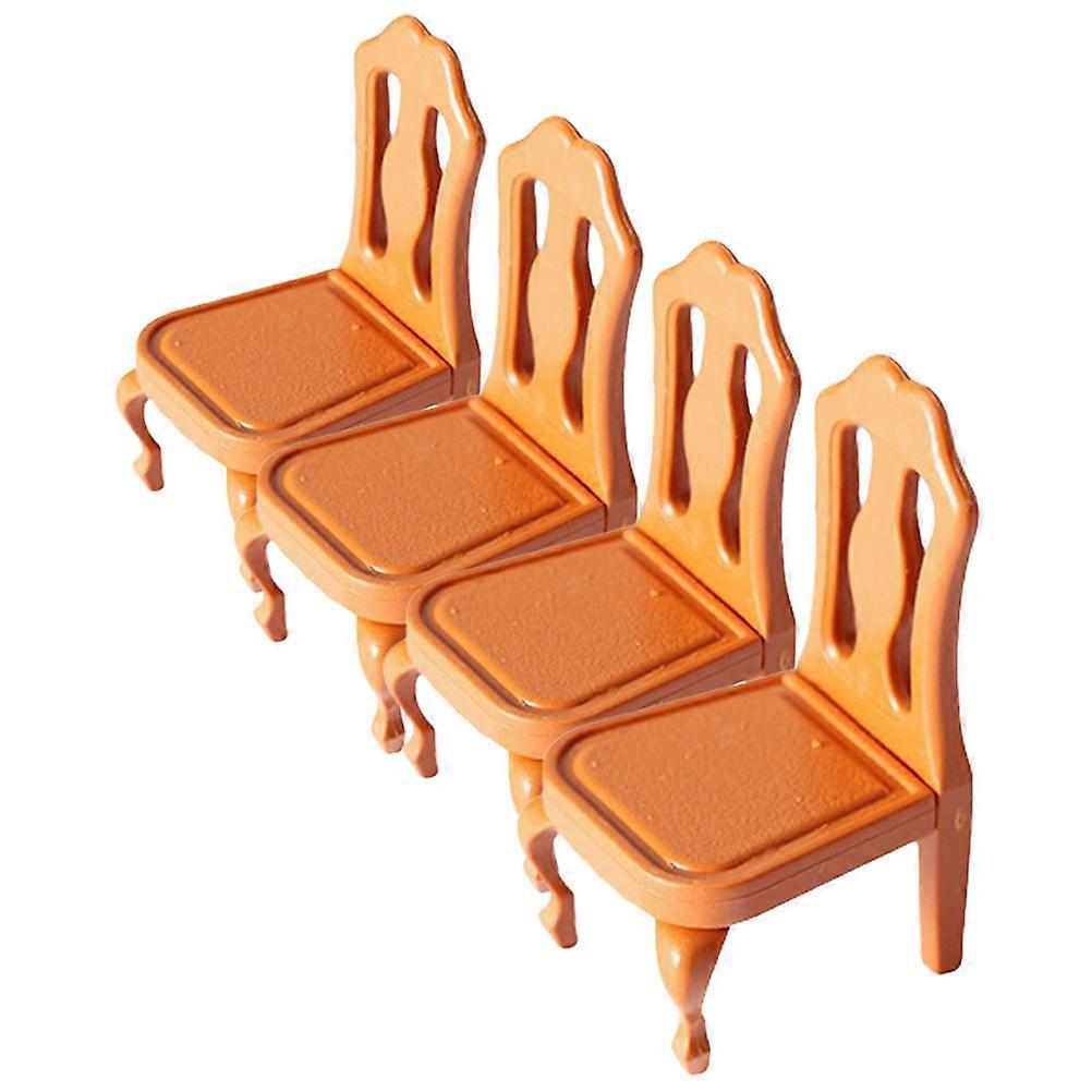 Brown Miniature Furniture for Decor Adorable Mini Chair Model PP Material Durable and Realistic 4 Pieces