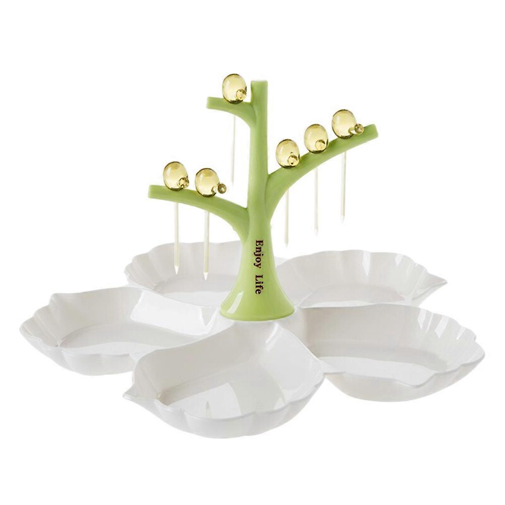 Fruit Pick Holder Plate With Flat Base And Tree-Shaped Decoration For Candy Snacks 28X28X17Cm 1Pack