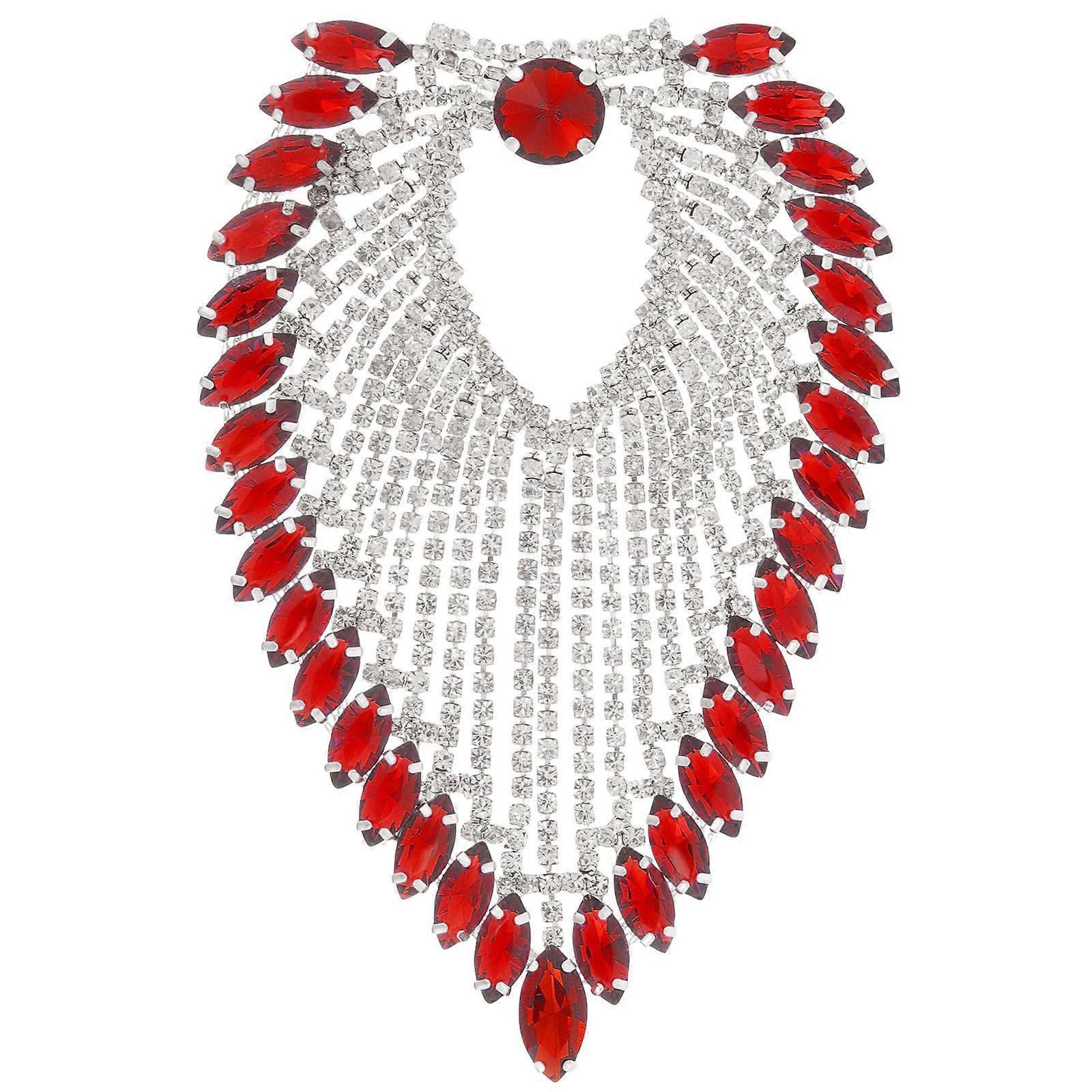 Crystal Rhinestone Clothing Patches with Alloy Material for Decoration Use Red Color 1 Piece