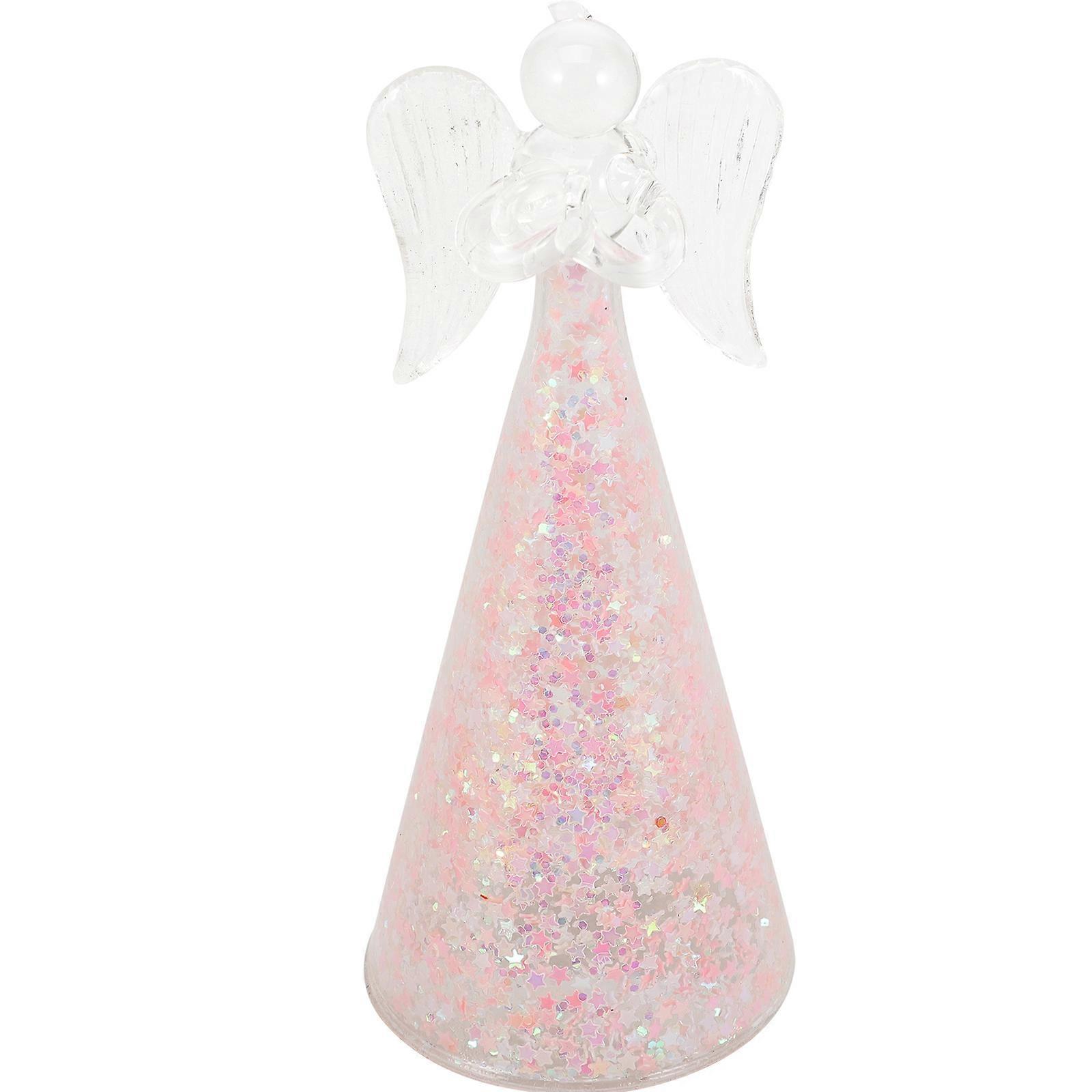 Pink Glass Angel Adornment with Simple Artistic Design for Decorative Use on Table 7.5 Inches