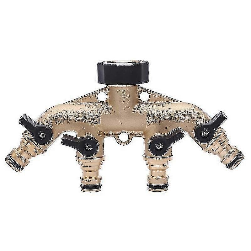 4 Way Solid Brass Faucet Garden Hose Diverter, Outdoor Utility Hose Connector Faucet Divider Distributor With Separate On/off Valve And Quick Connecto
