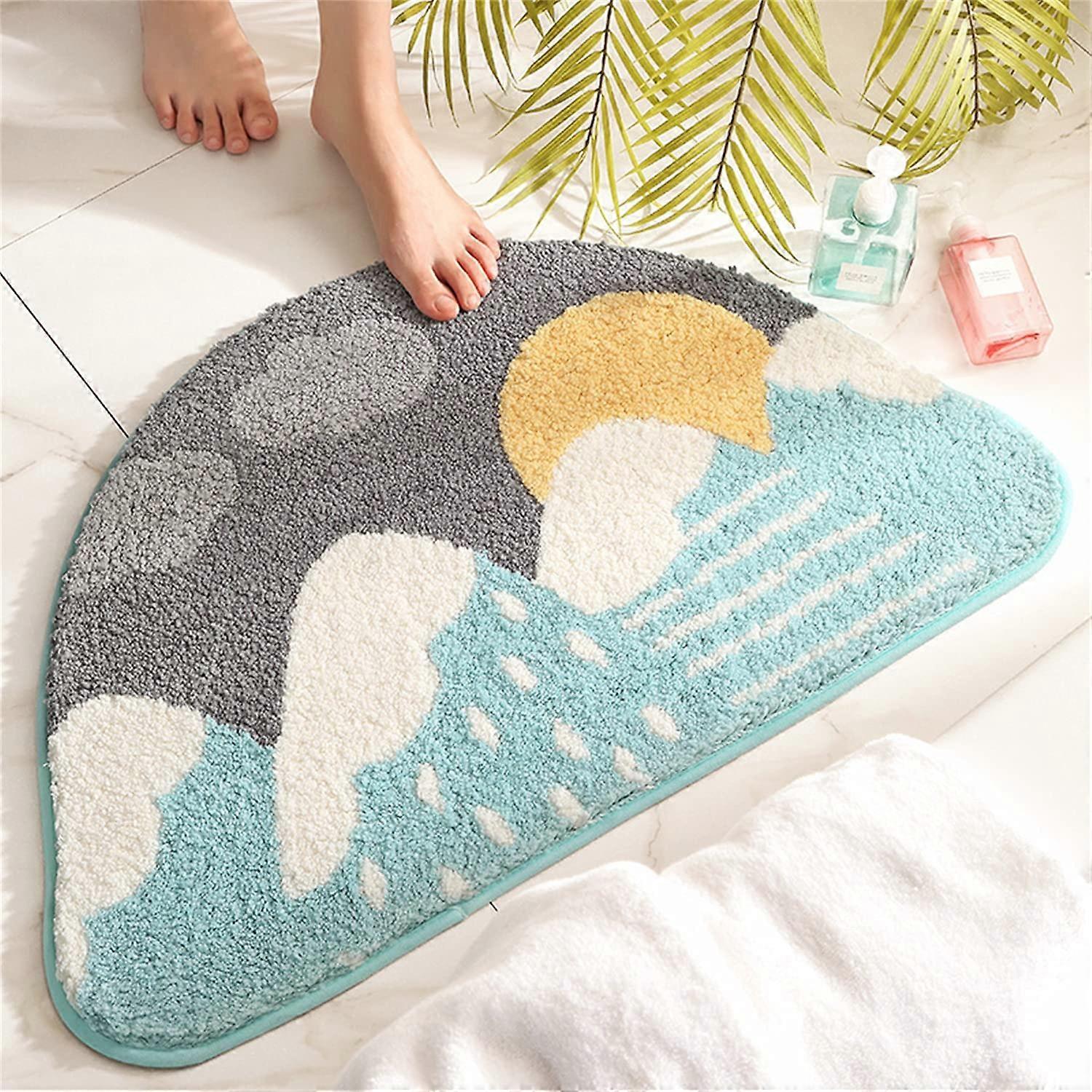 Luxurious soft shaggy microfiber shower rug, absorbent nonslip plush carpet, machinewashable bathtub mat
