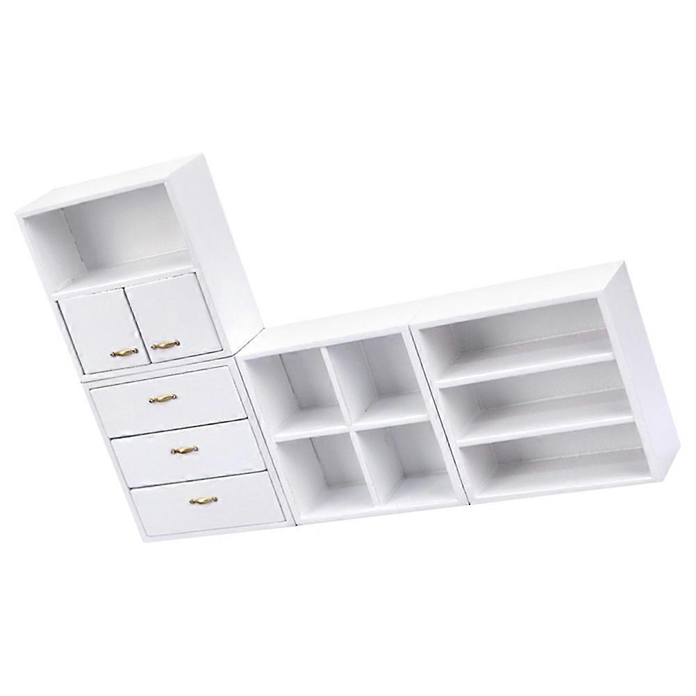 White Mini Wooden Cabinet Decor for Doll House Layout Props Set of 1 Synthetic Material
