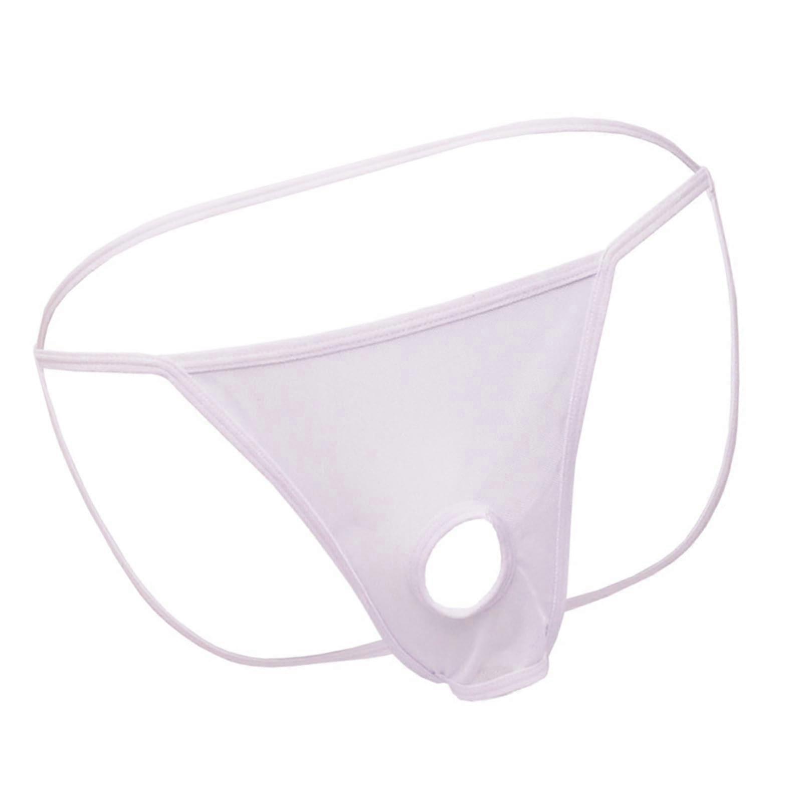 Bare Mesh Men's Thong - Breathable Mesh Fabric G-String, Front Cut T-Back Briefs, White