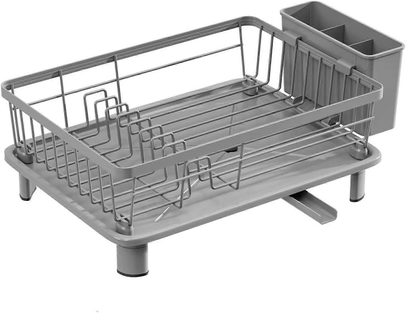 Draining rack for the sink, organization and storage in the kitchen, spacesaving draining racks for the kitchen counter with utensil holder (Gray).