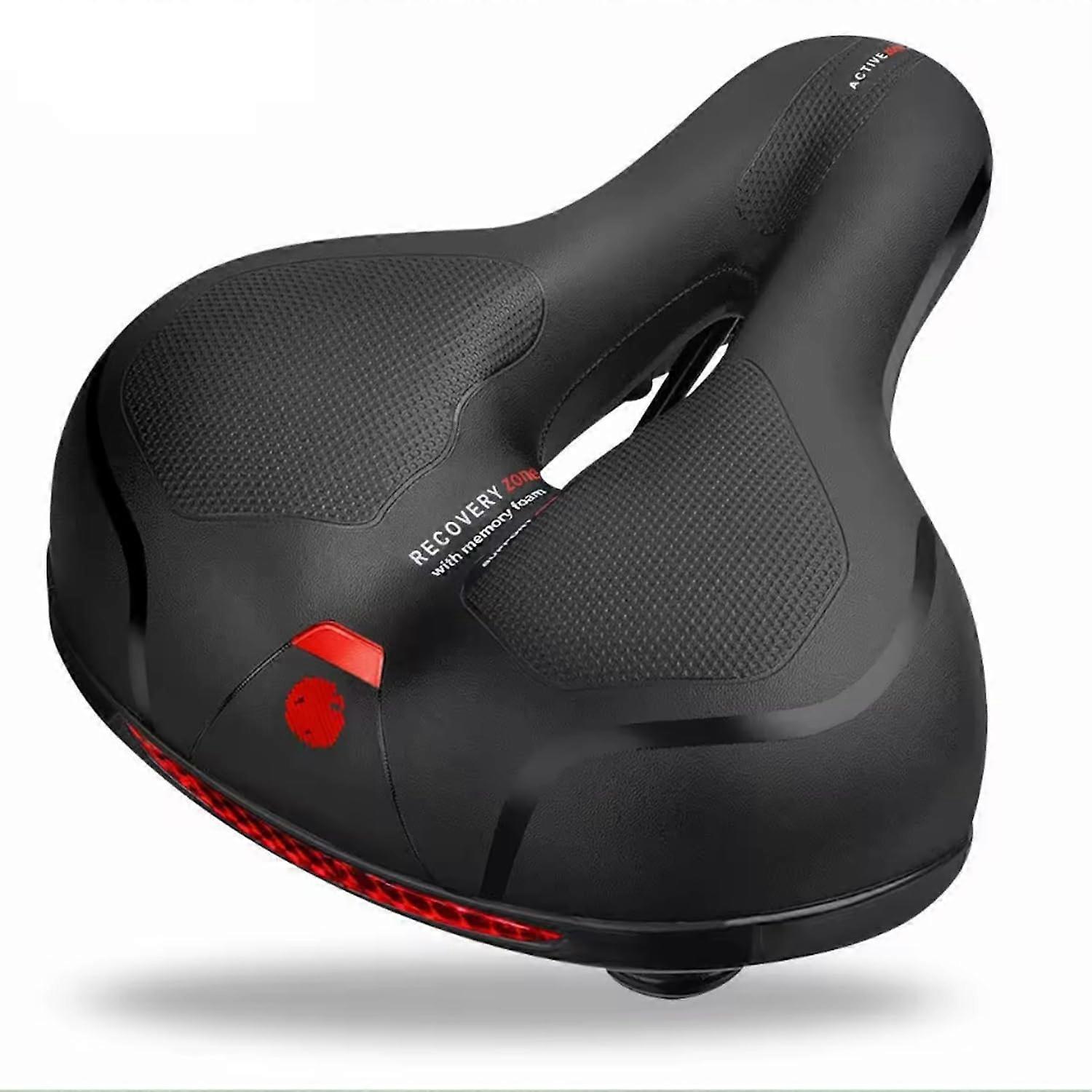 Mountain Bike Saddle with Reflective Stripe for Men and Women, Comfortable Bicycle Seat Cushion in Black, Universal Fit