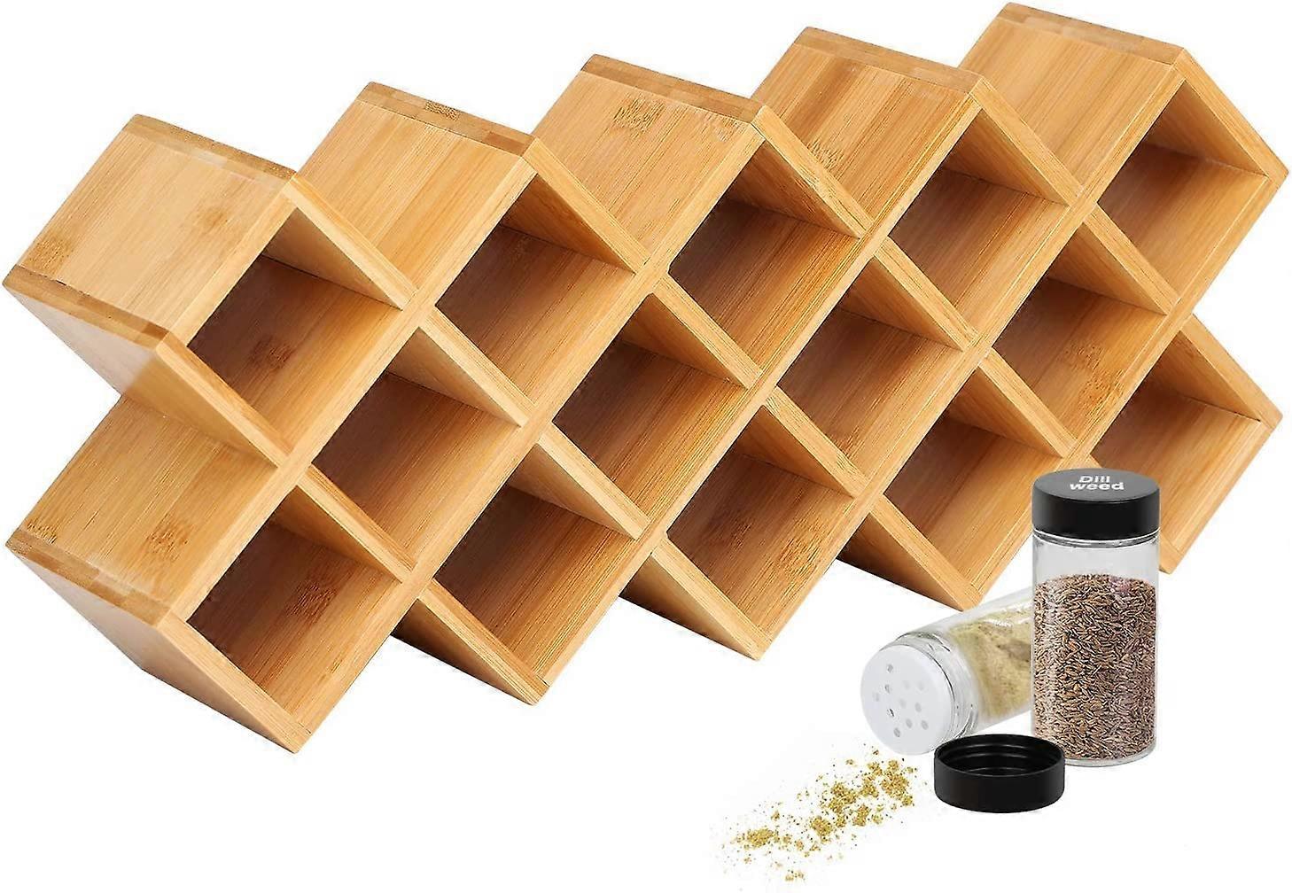 Bamboo Spice Rack, 18Jar Bamboo Countertop Spice Rack Organizer, Standing Spice Organiser (43.5cm x 9.5cm x 18.5cm)