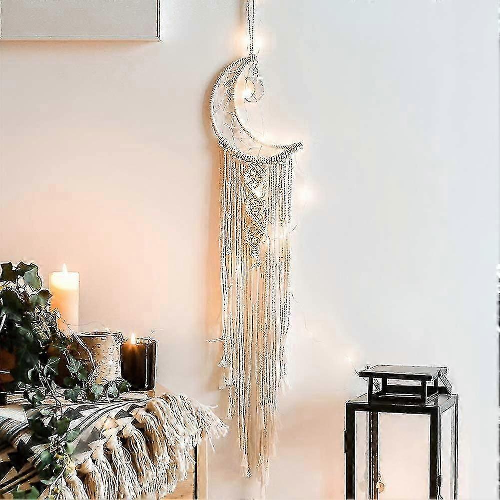 Macrame Wall Hanging With Led Light,moon Dream Catcher Woven Tapestry