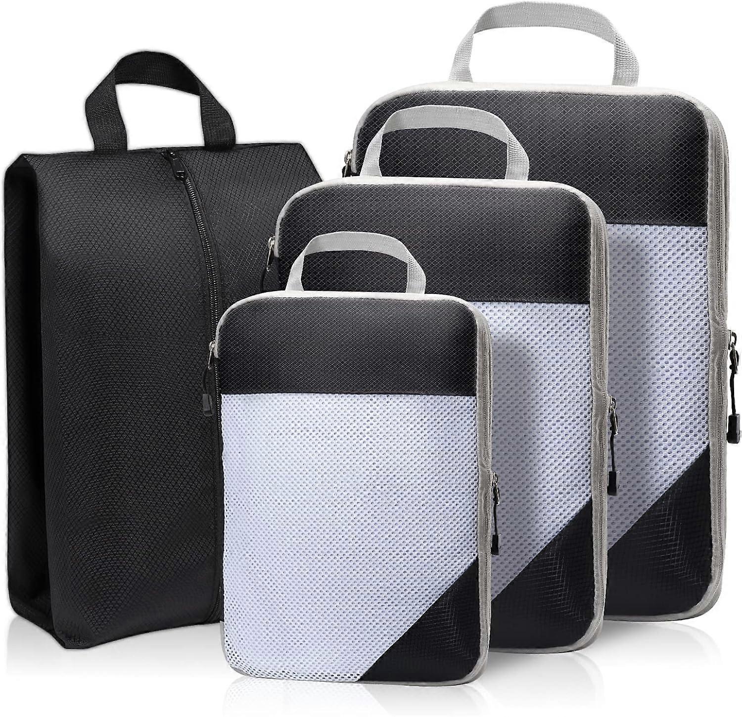 Compression Packing Cubes for Suitcases, Extensible Compression Cubes Suitcase Organiser (Black)