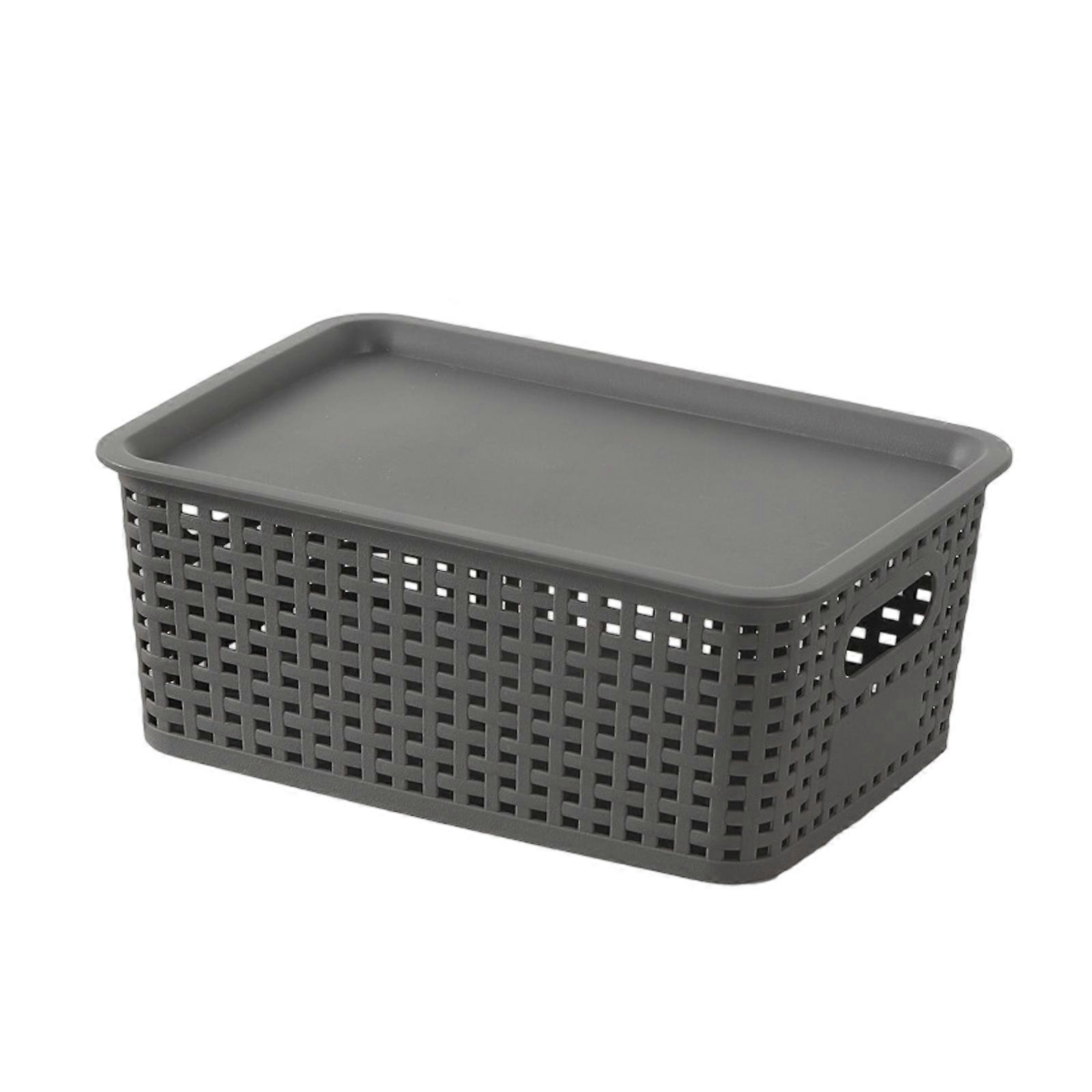 Home Storage Solution Ventilated Plastic Basket Stackable Designs Bamboos Cover  Gray