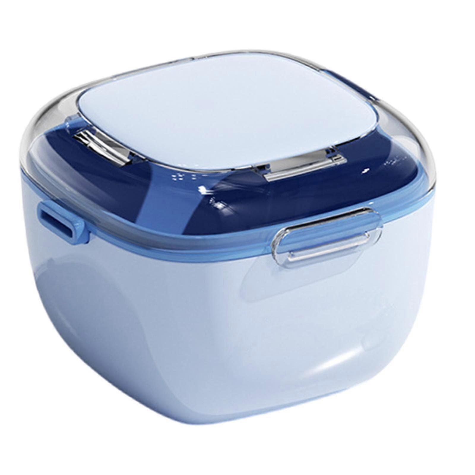 Practical Denture Care Box With Detachable Rinsing Sections Ergonomic Elegant Color Designs Sturdy Abs Construction Light Blue