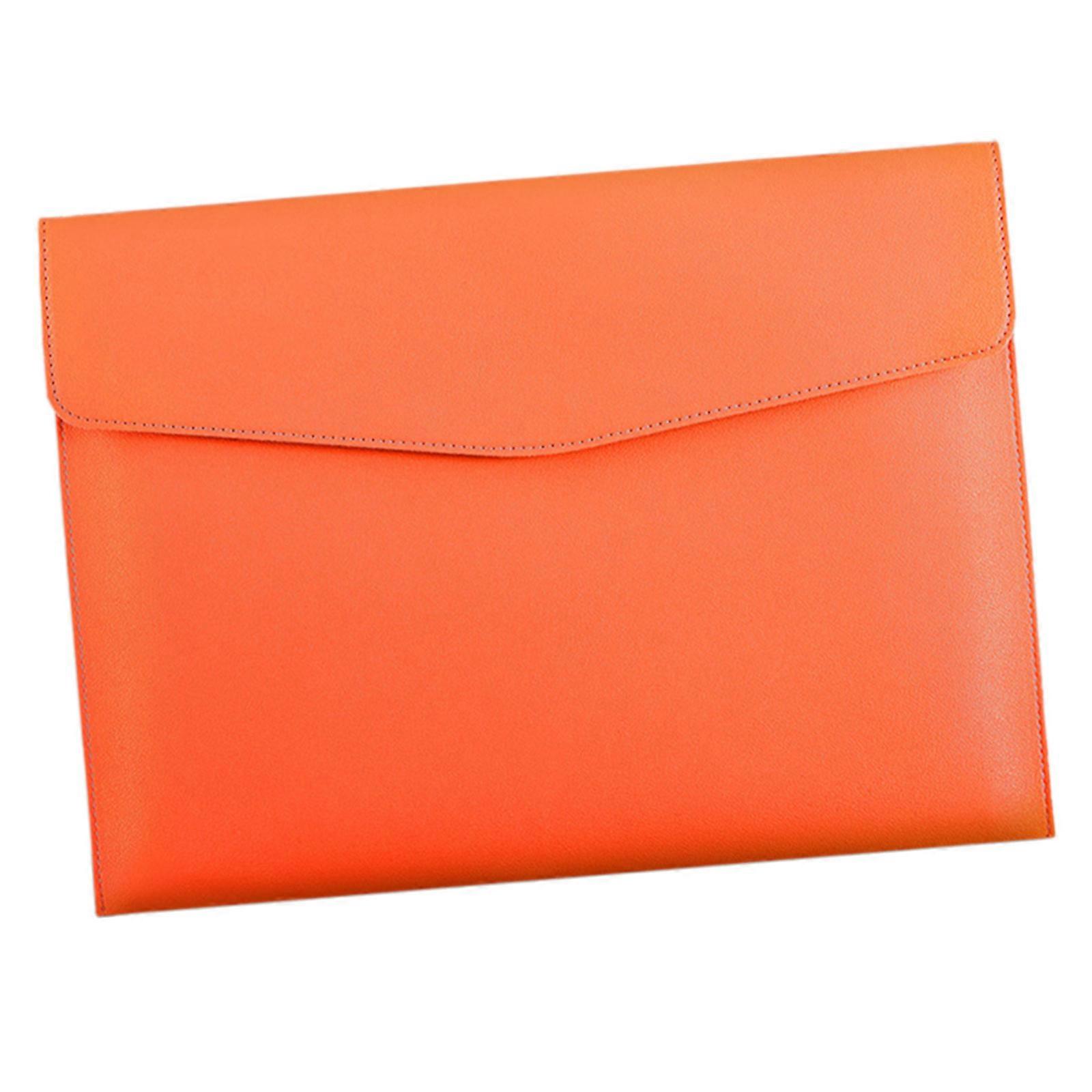 Leather Folder Water Resistant Document Organiser Carrying Case With Magnetic Button Closure For School Office Travel Orange