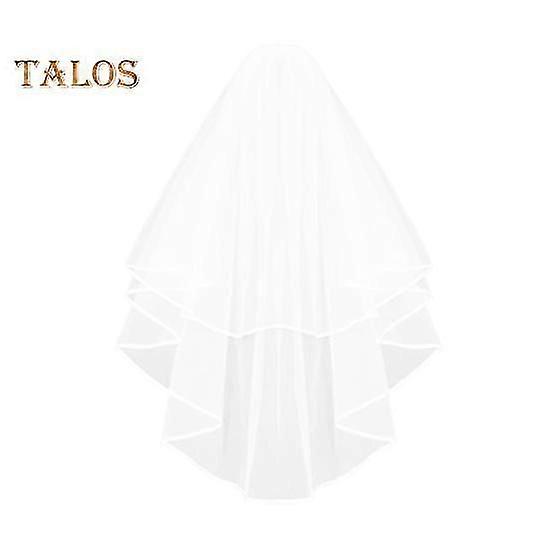 Bridal Veil Double-Layered Solid Color Ribbon Edge Design Wedding Veil Soft Mesh Material Prom Cosplay Veil with Comb