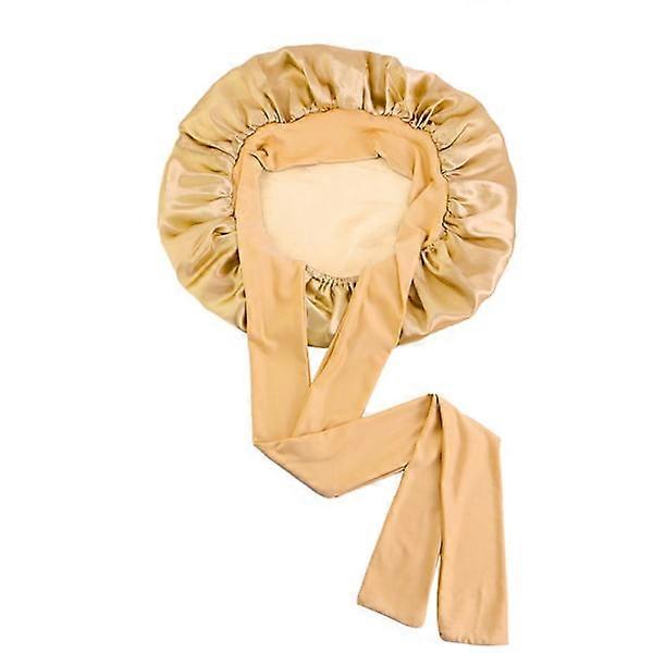 Double Layer Satin Elastic Streamer Sleeping Cap - Khaki