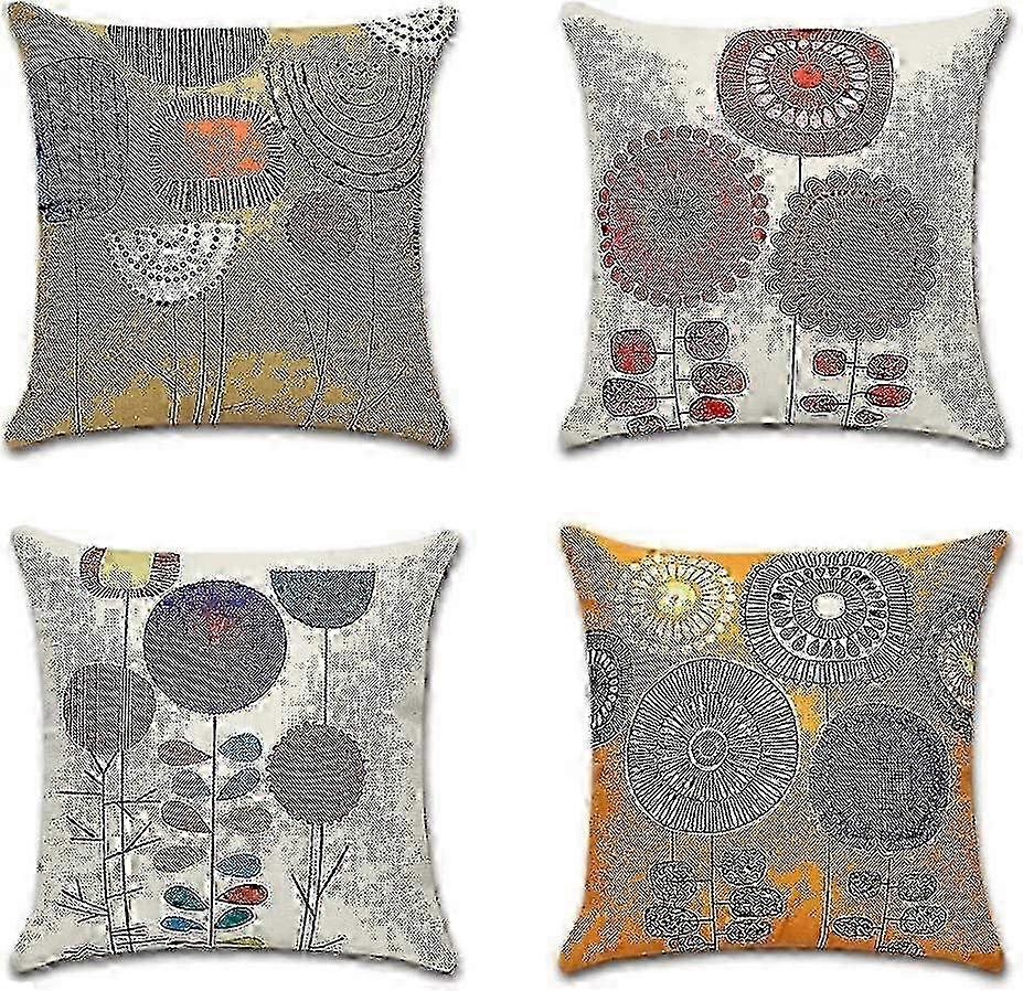 2025 Set of 4 Soft Cotton Linen Cushion Covers for Home Decoration, Abstract Flower, 45 x 45 cm