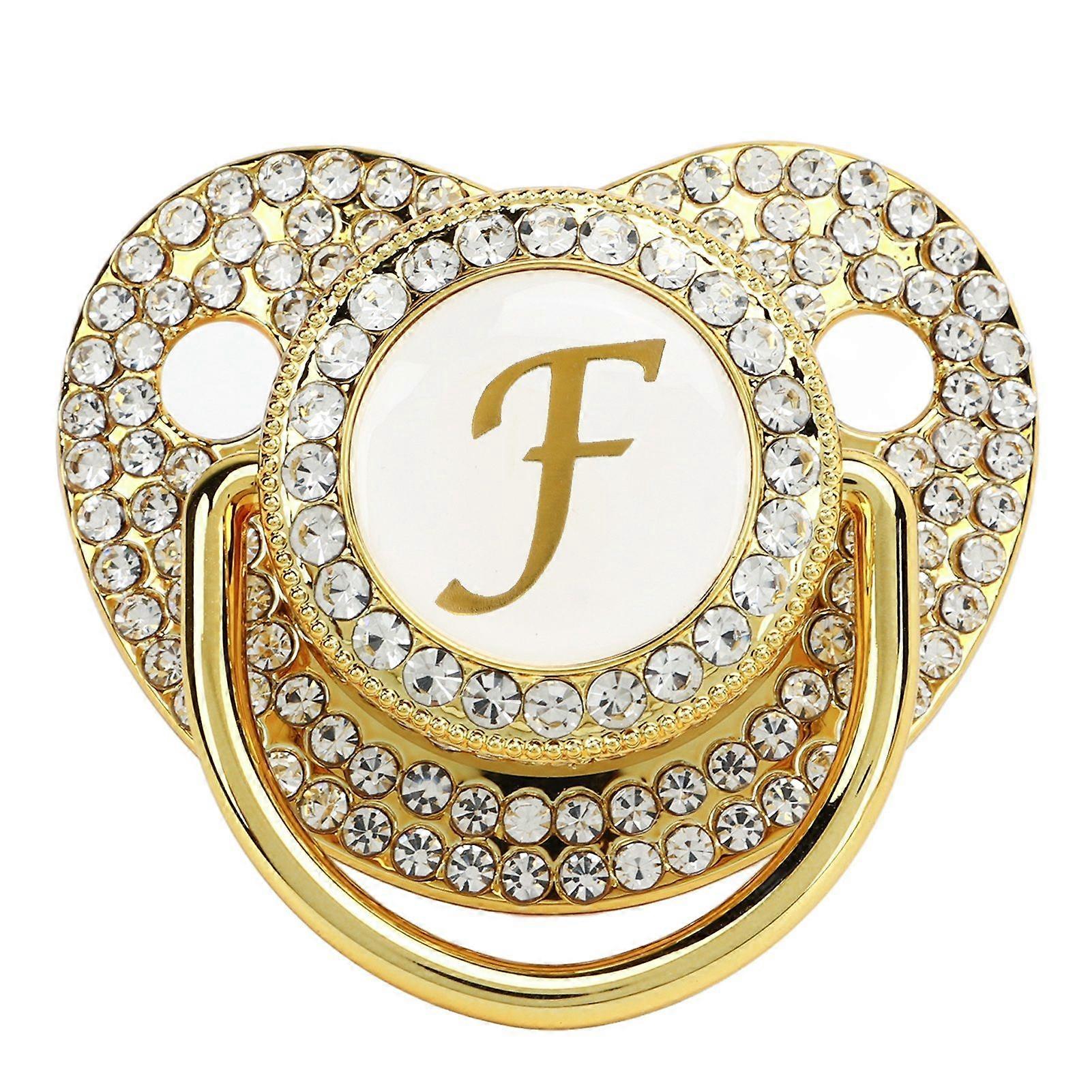 Baby Bling πιπίλα χρυσή πιπίλα κλιπ γράμμα πιπίλα κυρτή πιπίλα με κάλυμμα σκόνης για νεογέννητο γράμμα F