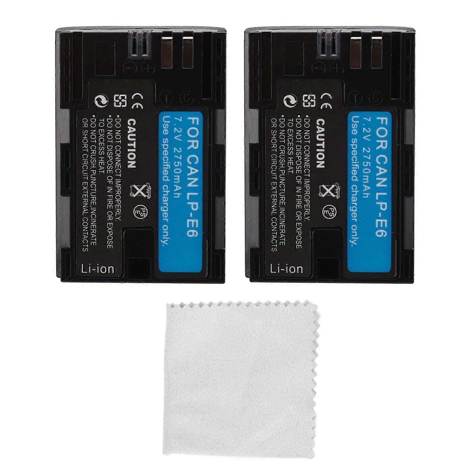 2pcs Camera Battery 2750mAh 7.2V for LP E6 E6N R5 R6 90D 60D 70D 80D 5D II 5D III 5D IV 5Ds 6D 6D II 7D 7D Mark II Camera