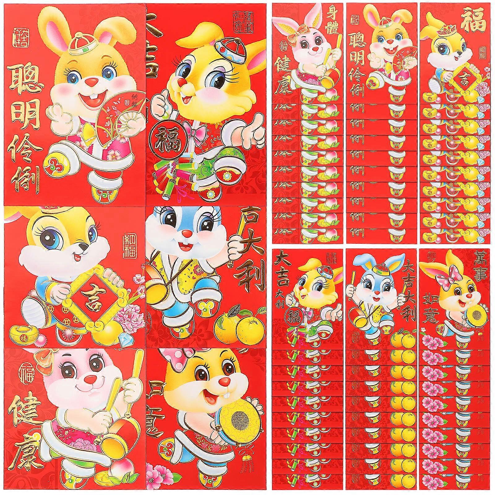 Red Envelope Paper Rabbit Year Money Packets for Decor 60Pcs Pack