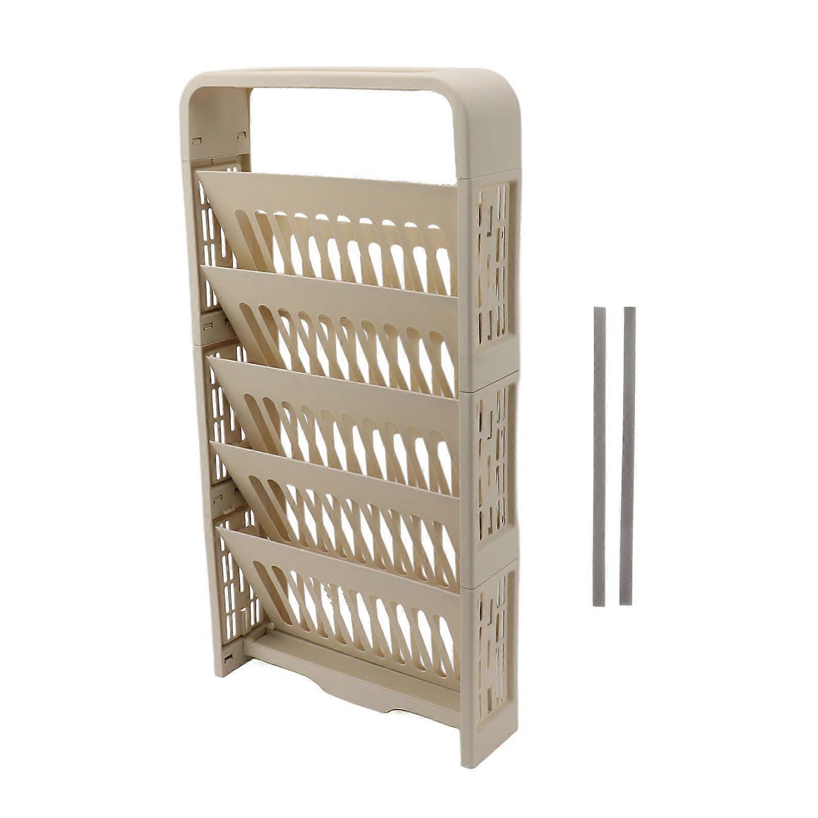 5 Tier Book Rack Large Capacity Compact Sturdy Durable Storage Bookshelf With Stationery Box for Classroom Home Cream