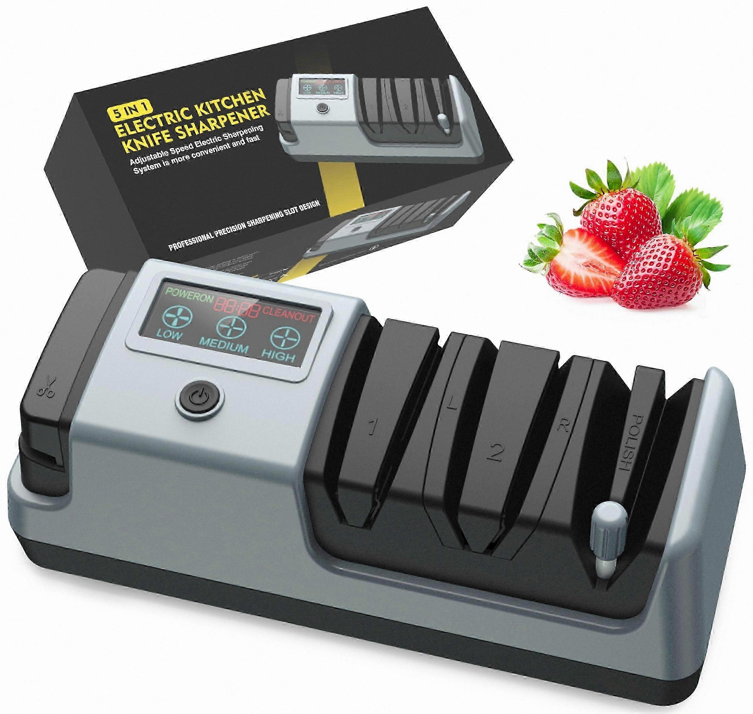 Elektrisk knivsliper med 3-trinns innstillinger for rette, taggete og klyveblader, 5-i-1-design