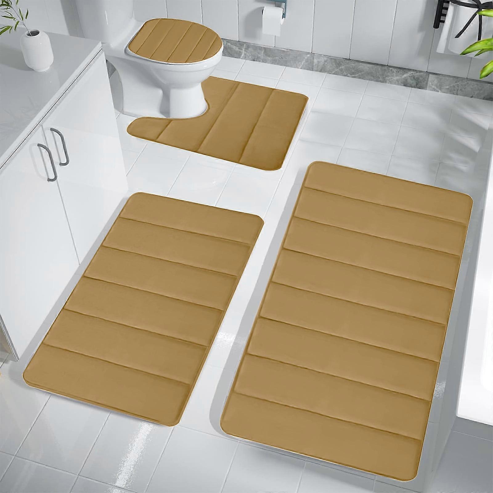 Plush Memory Foam Bath Mat Set - 4 Pc, Soft, Absorbent, Non-slip, Machine Washable - Compatible with Bathroom, Toilet, Shower