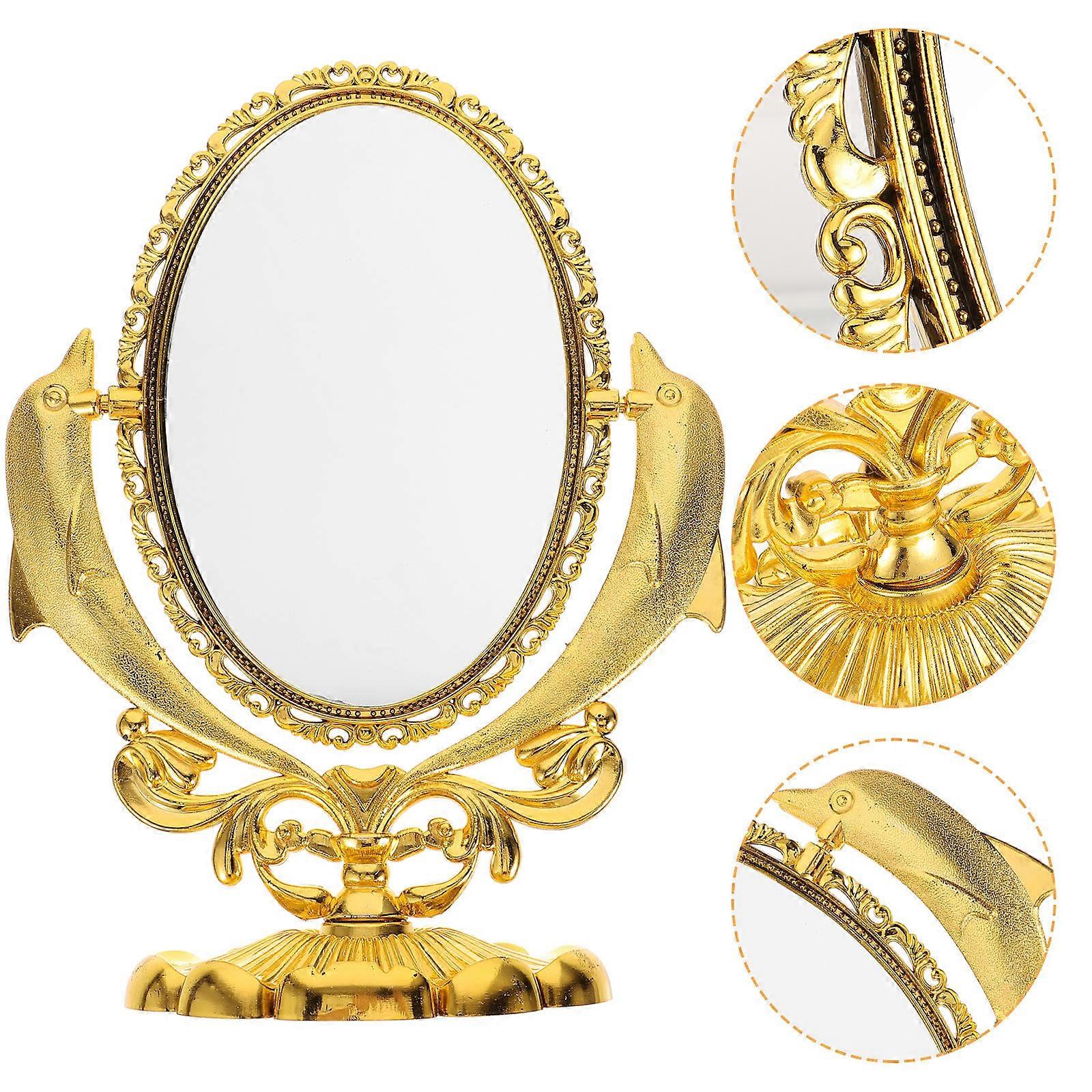 Double-Sided Golden Makeup Mirror for Desk 2Pcs Swivel Tabletop Mirror