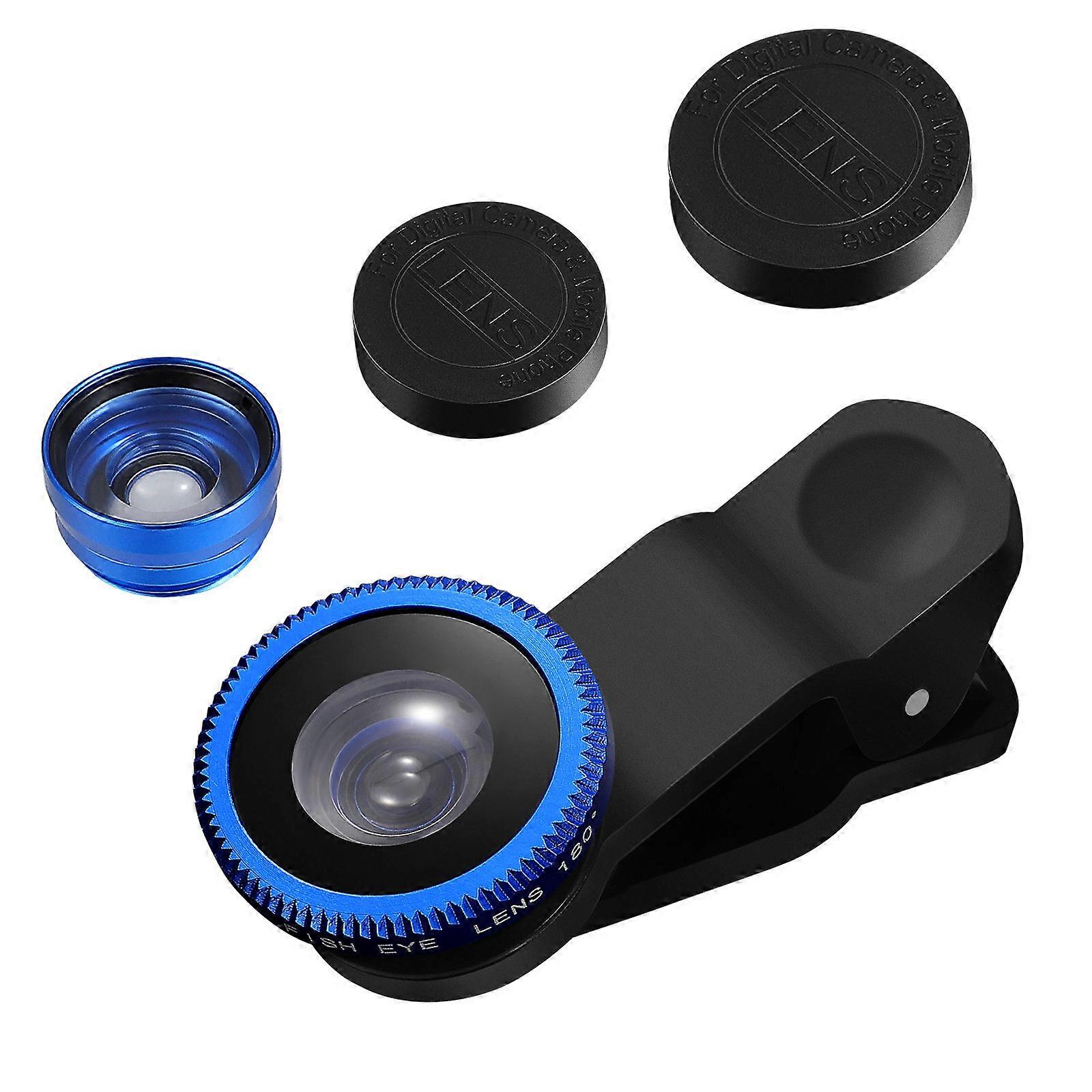 Universal Phone Lens 3 in 1 Hemobllo Clip-on Camera Lens Kit 2Pcs Blue