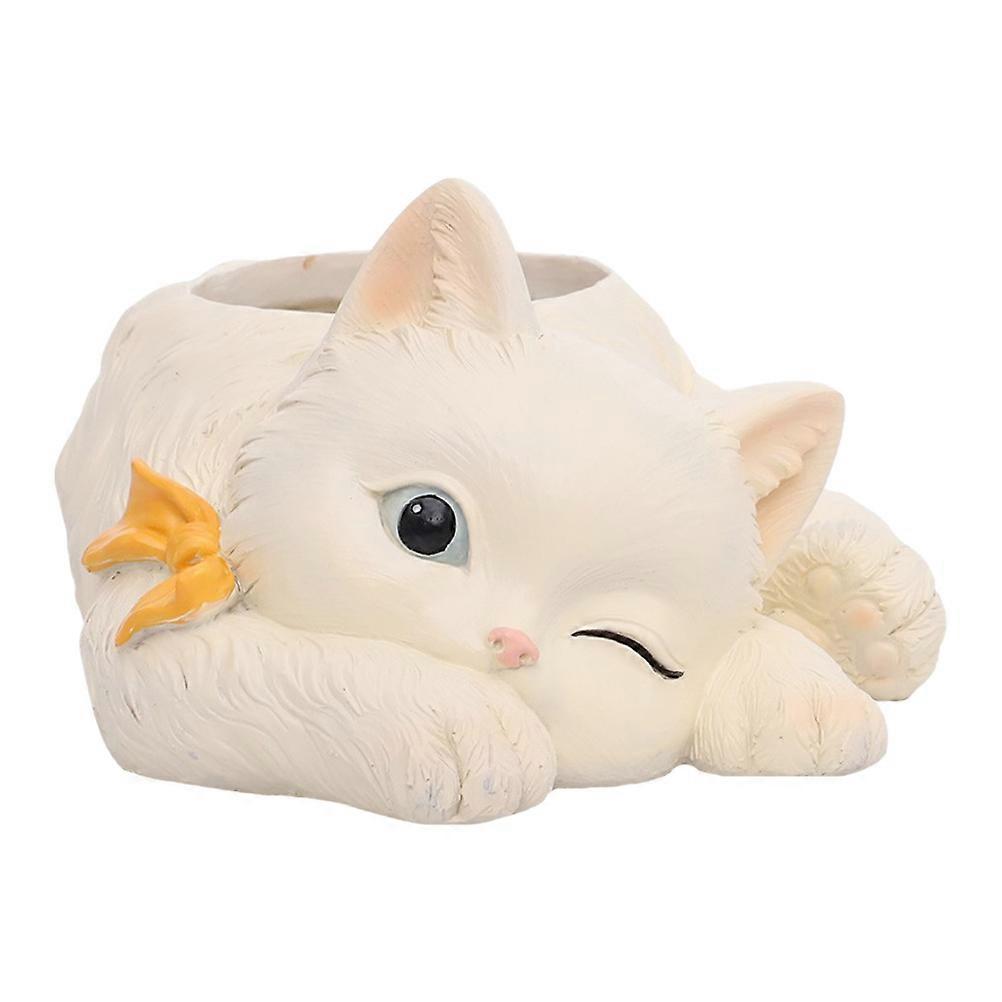 Resin Planter Cat Planter for Planting 2Pcs White Creative Bonsai Plant Containers