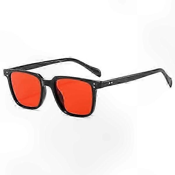 Square Sunglasses with Red Glass and Black Frame