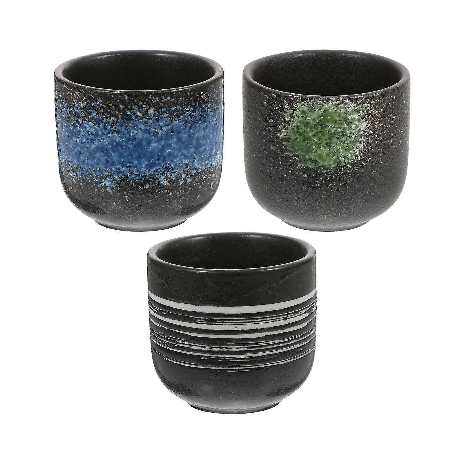 Ceramic Tea Cup Japanese Style Tea Cup for Home Use 3Pcs Set Assorted Color
