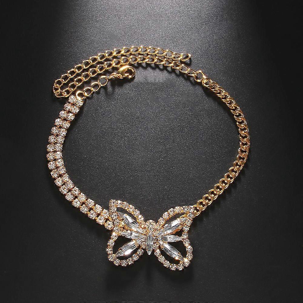 Tornozeleira com strass e borboleta, tendência da moda praia, nova corrente completa com emenda de diamantes