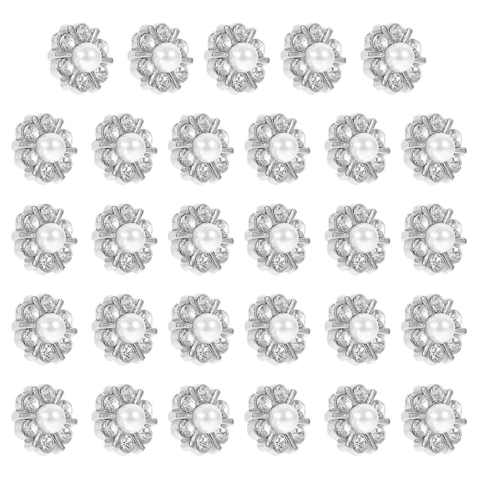 Sølvperleknapper til dekorasjon, legering, rhinestone, 50 stk. klesknapper