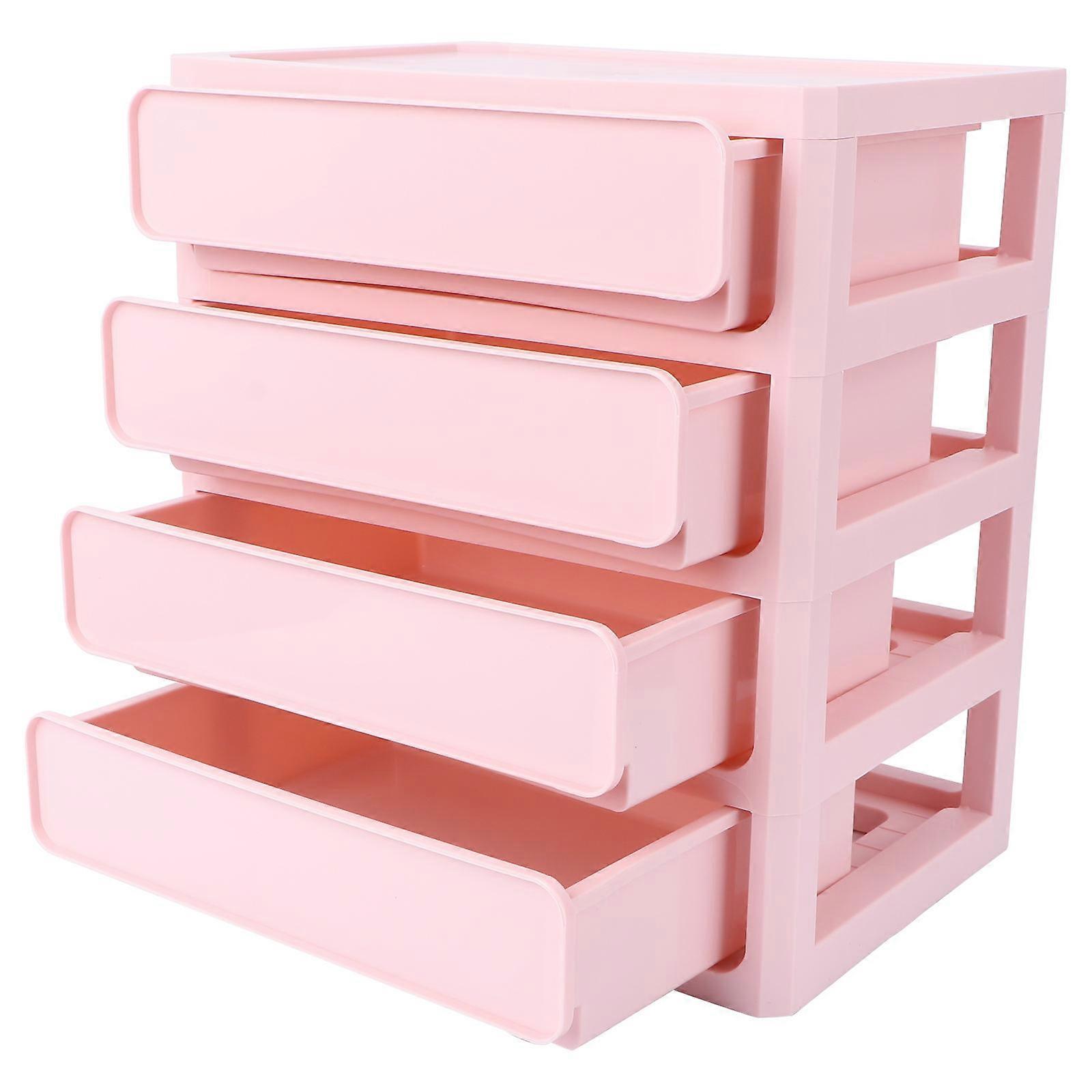 Desktop Drawer Type Storage Box for Cosmetic Organization Pink Pp Material 1Pcs