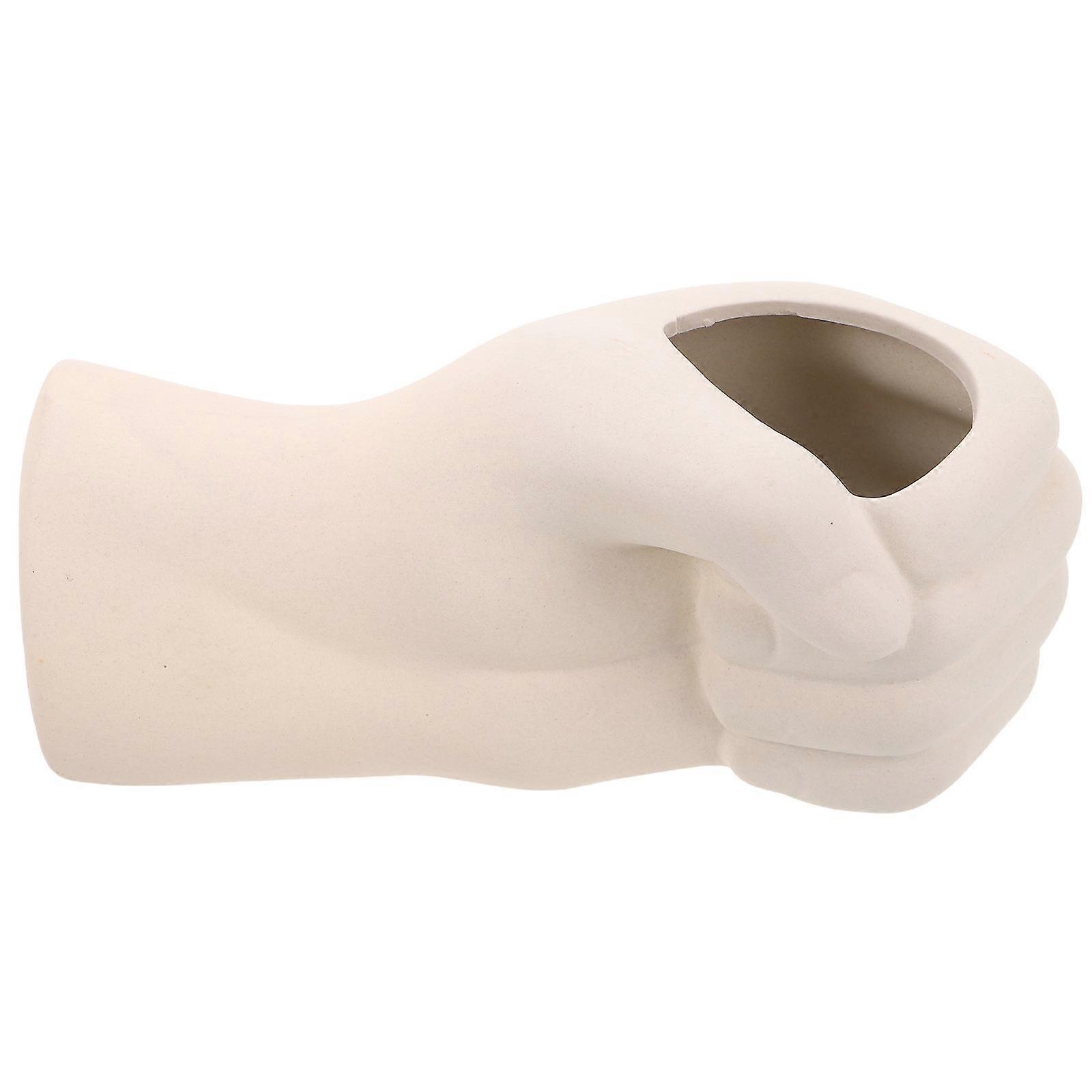 White Ceramic Hand Vase for Home Use Featuring Unique Hand Shape