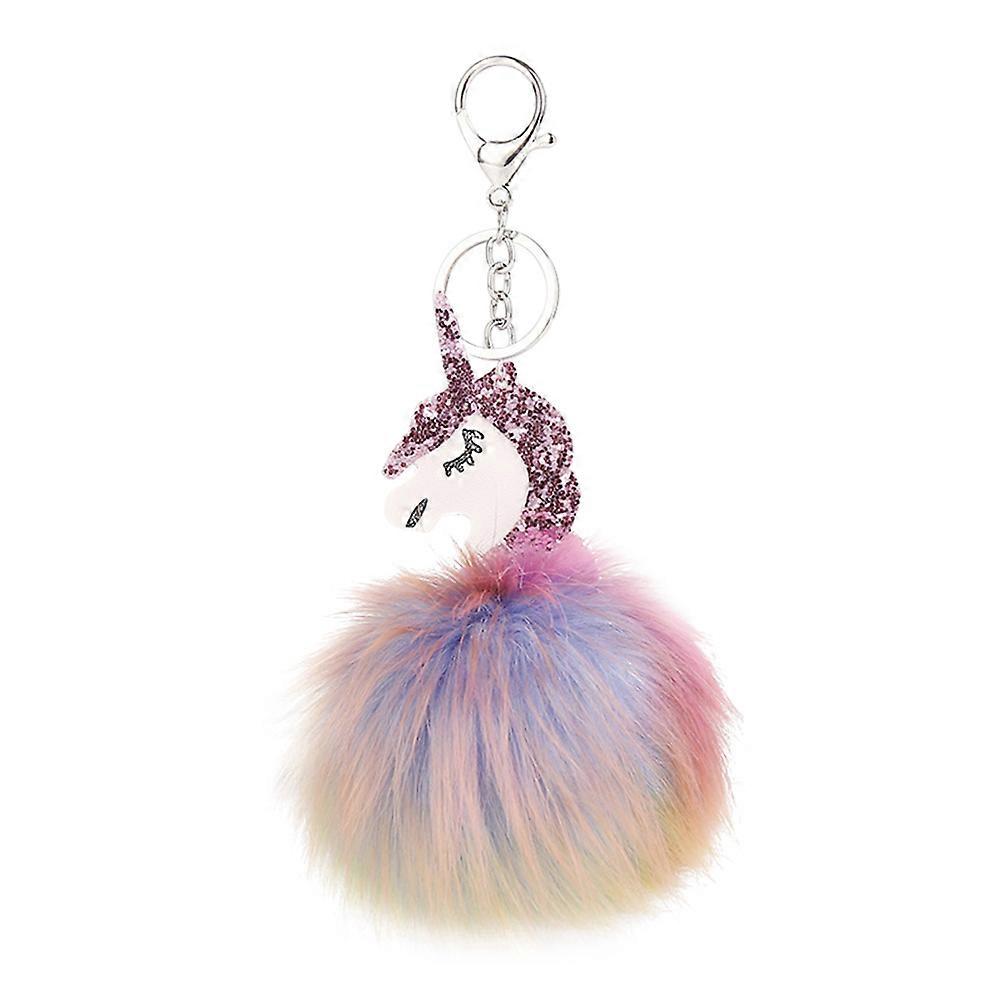 Unicorn Keychain Party Favor Ball Keyring for Key Holding 2Pcs Colorful Pompom