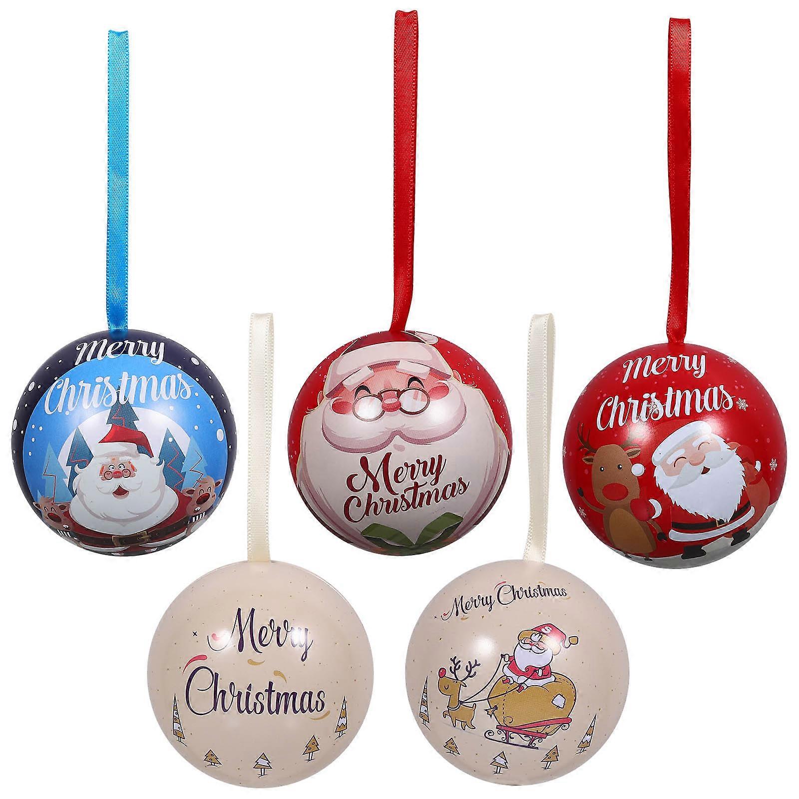 Christmas Metal Ball Shape Candy Boxes for Hanging Tree 5Pcs Set