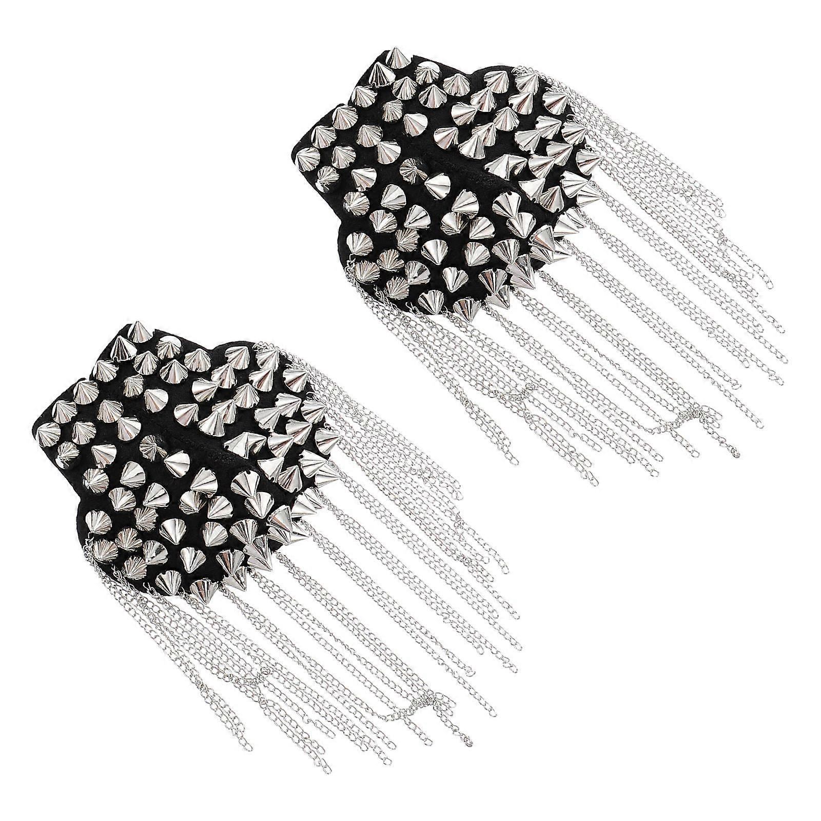 Fringe Epaulet Silver Shoulder Board Badge for Decoration 4Pcs