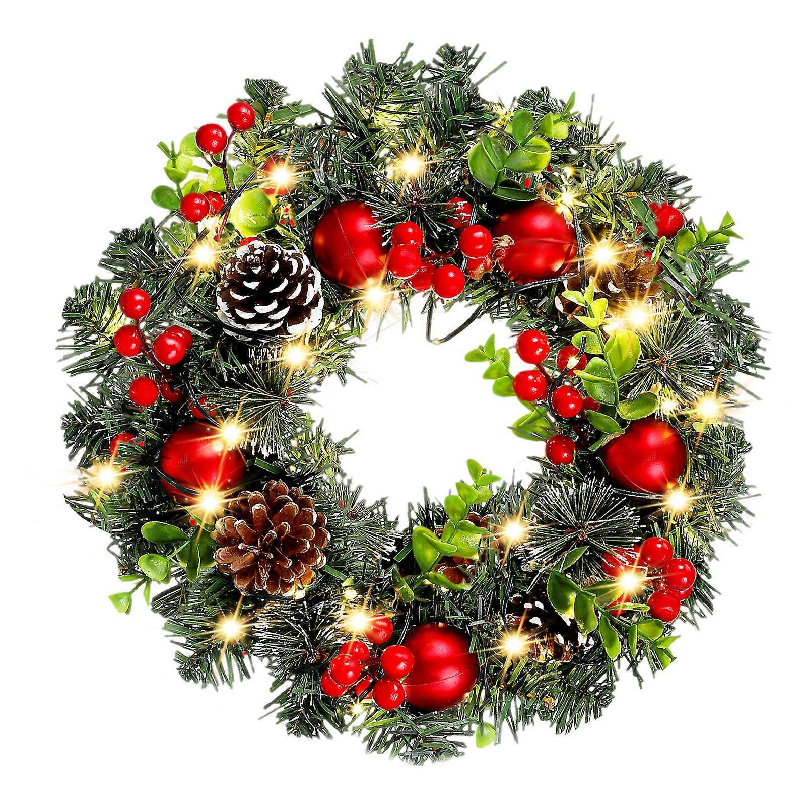 Festive Christmas Wreath With Lights For Wall And Front Door Use Featuring Circular Shape And Vibrant Multi Color Design 3Pcs