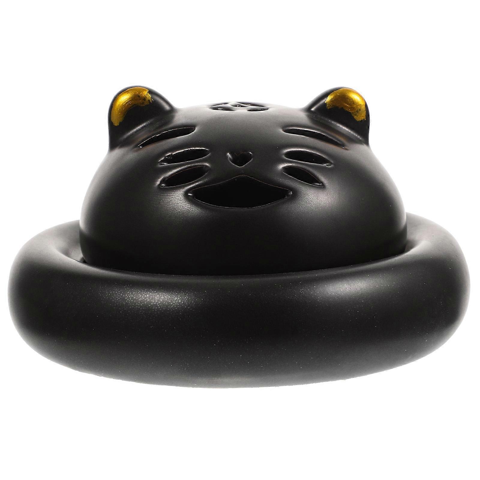 Ceramic Burner Black Cat for Home Decor 2Pcs Incense Holder
