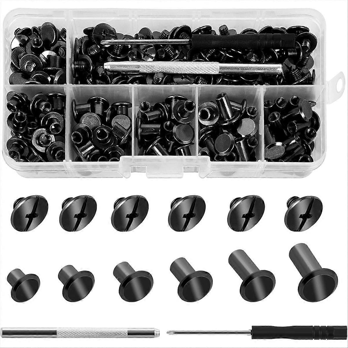 Binding Screws Assorted Kit,M5x4/5/6/8/10/12mm Book-Binding Rivets with Punch Screwdriver,Screw Rive