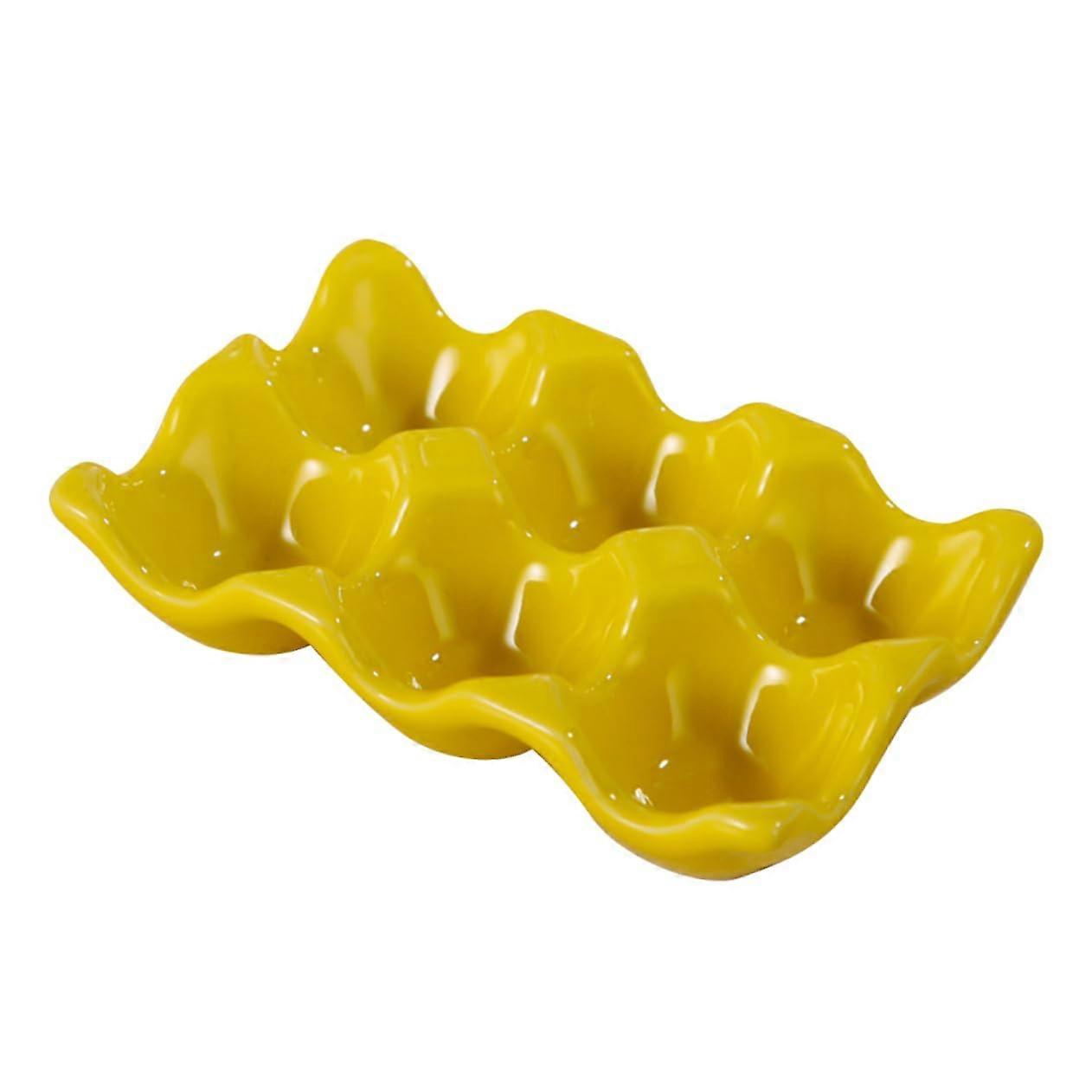 Ceramic Egg Tray Holder For Kitchen  Yellow Egg Serving Tray, Fridge Organization, Dish Storage, Decorative